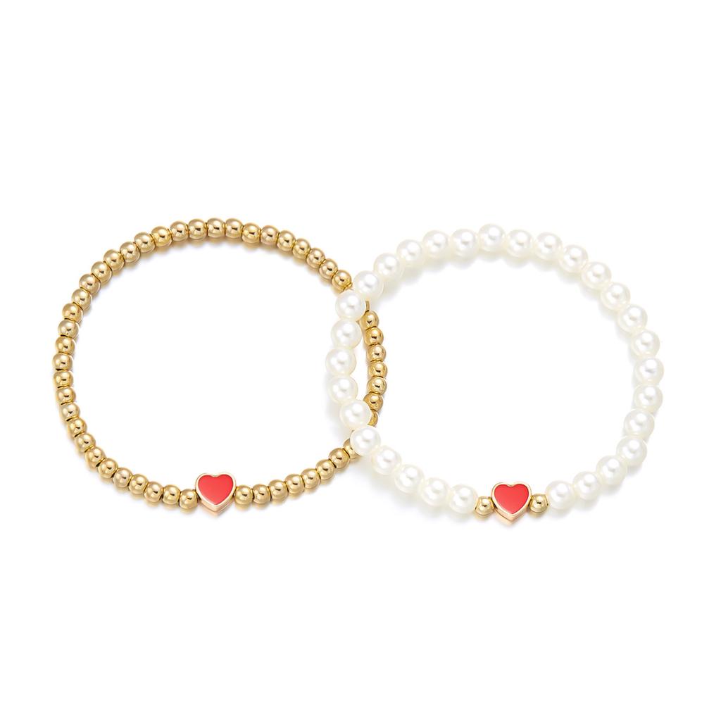 High-end bracelet Valentine's Day double-layer imitation pearl jewelry fashion love matching couple bracelet two-piece set