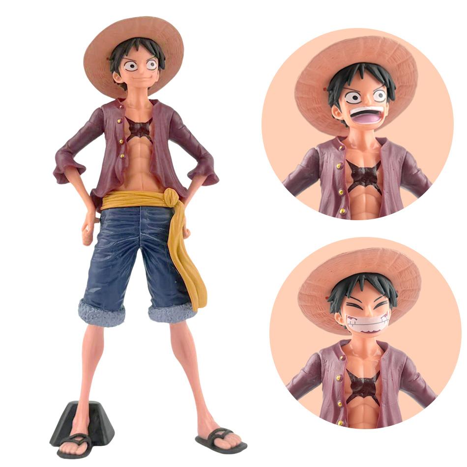 

One Piece Anime Figure Confident Smiley Luffy Three Form Face Changing Doll Action Figurine Model Toys Kits PVC Model Dolls
