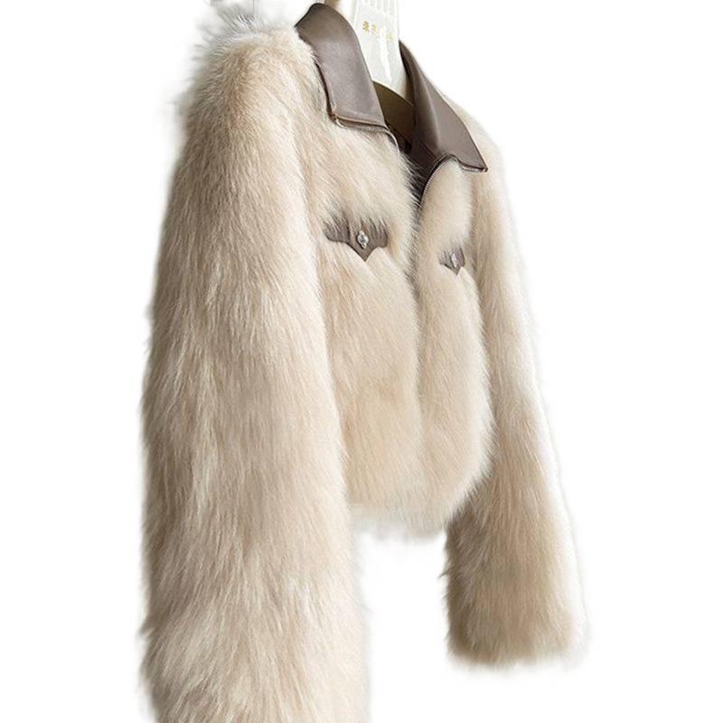 Maillard Women's Faux Fox Fur Coat: Short Leather Collar, Autumn Winter, Long Sleeve, Slimming, Age-Reducing Fashion