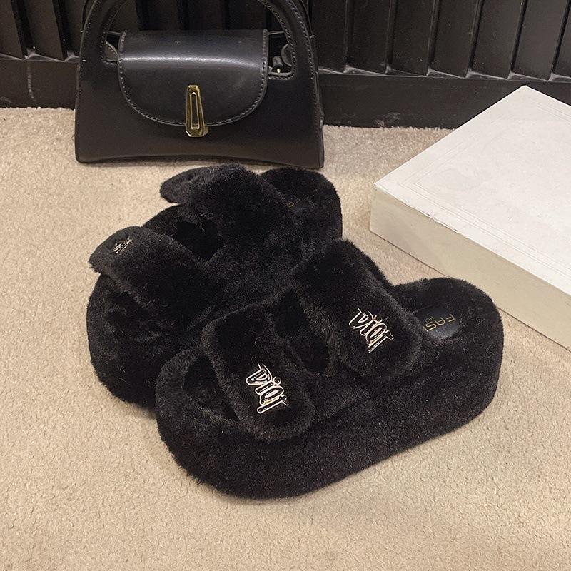 Thick-soled Mao Mao Slippers Wear Spring and Autumn Fashion Internet Celebrity Mao Mao Shoes Women's Winter Home High-end Cotton Slippers