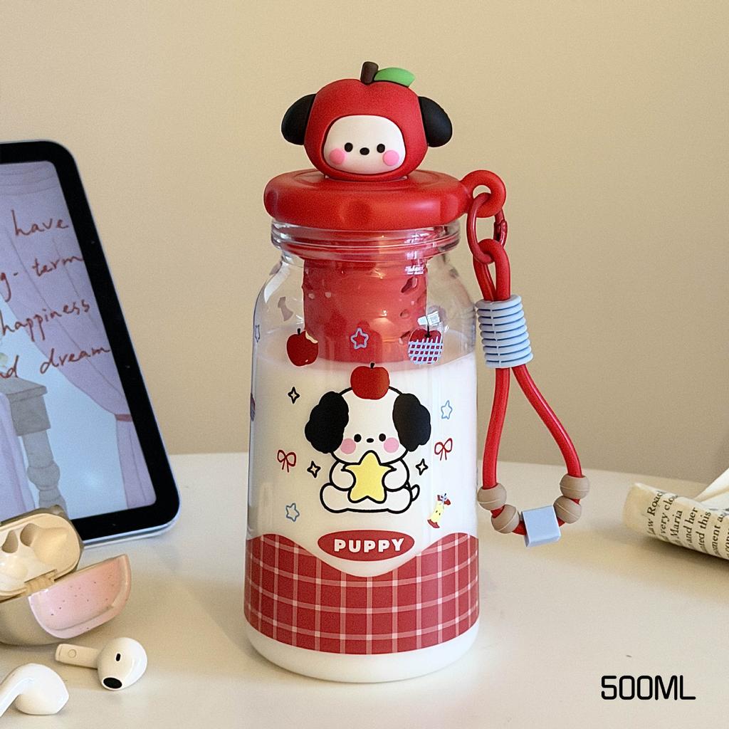 Water bottle new children's plastic water cup high value summer cartoon cute apple head plastic cup food high temperature water cup