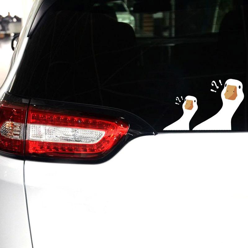 Funny Confused Geese Cartoon Vinyl Car Sticker - Single Use Car Exterior Accessory, Vehicle Humor Decor, Auto Accessory