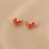 Cute Female Red Green Stone Gold Color Flower Stud Earrings Lovely Bridal Wedding For Women