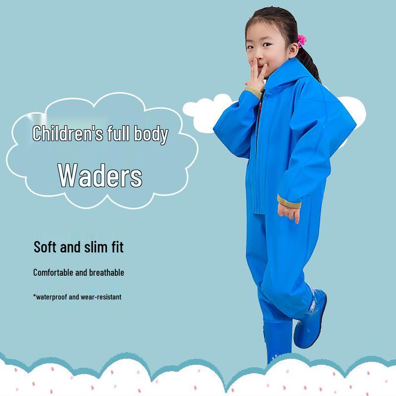 Tide-Chaser Children's Waterproof Wading Suit: One-Piece Clamming Overalls with Rain Boots for Beach and Kindergarten Adventures