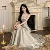 Neue Atmosphäre fremdes silbergraues Kleid Abschlusskleid Erwachsenenkleid Trägerkleid langes Kleid
