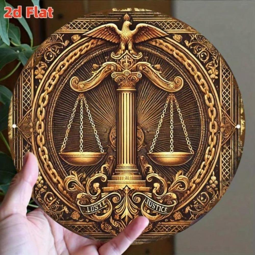 Metal Tin Sign Lady Justice Wall Art Round Law Office Decor Lawyer Gift