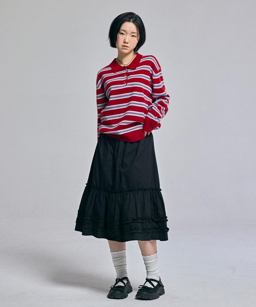AWESOME STUDIO Multi-Stripe Collared Knit Burgundy