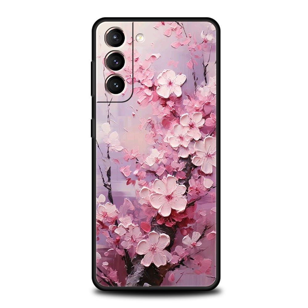 Cherry Blossom Tree Phone Case For Samsung Galaxy S24 S23 Ultra S22 S21 S20 FE 5G S10 S10E S9 Plus S8 Soft Silicone Black Cover