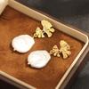 French elegant retro natural, baroque special-shaped pearl earrings gold-plated two-color 925 silver needle atmospheric earrings for women