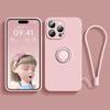 Magnetic Soft Silicone Case For 15 13 14 12 11 Pro Max X XS XR Plus Mini Phone Ring Holder Stand Cover With Wrist Strap
