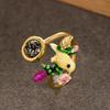 Adjustable Open Ring Women With Enamel Flower Design Zircon Accents Fashion OL Style Copper Jewelry