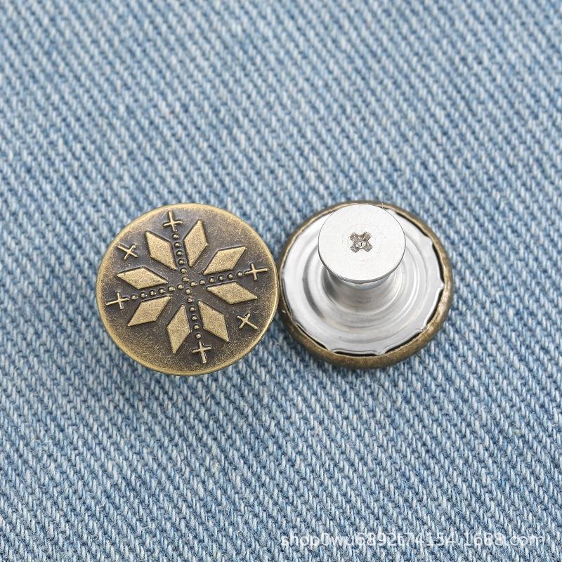 Adjustable No-Sew Detachable Metal Jeans Buttons – Flat Bottom, Nail-Free, Resizes Waistbands Effortlessly