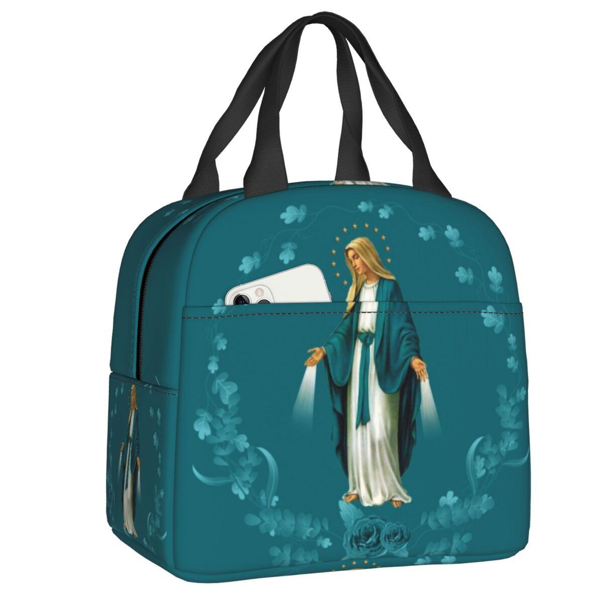 Our Lady Of Fatima Virgin Mary Insulated Lunch Bags Outdoor Picnic Portugal Rosary Catholic Resuable Thermal Cooler Lunch Box 22x20x13cm