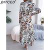 BITCED Damen Retro Floral Kragen Langarm Hemdkleid für Frühling Sommer