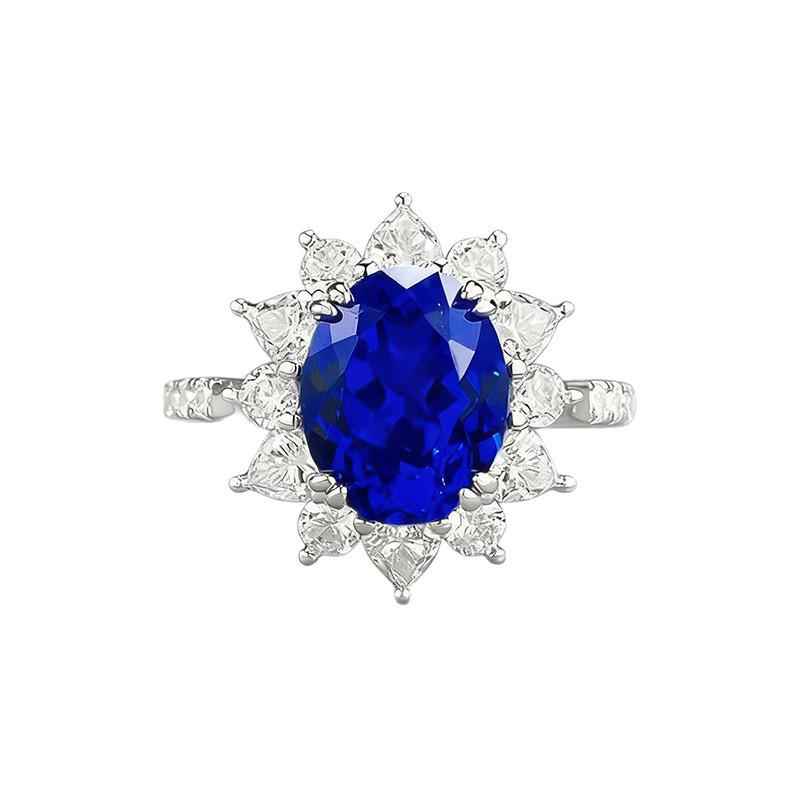 2025 S925 Silver Blue Flower Oval Ring - European & American Style