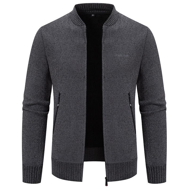 

Korean Style Men s Stand Collar Knit Cardigan Sweater XXL темно-сірий