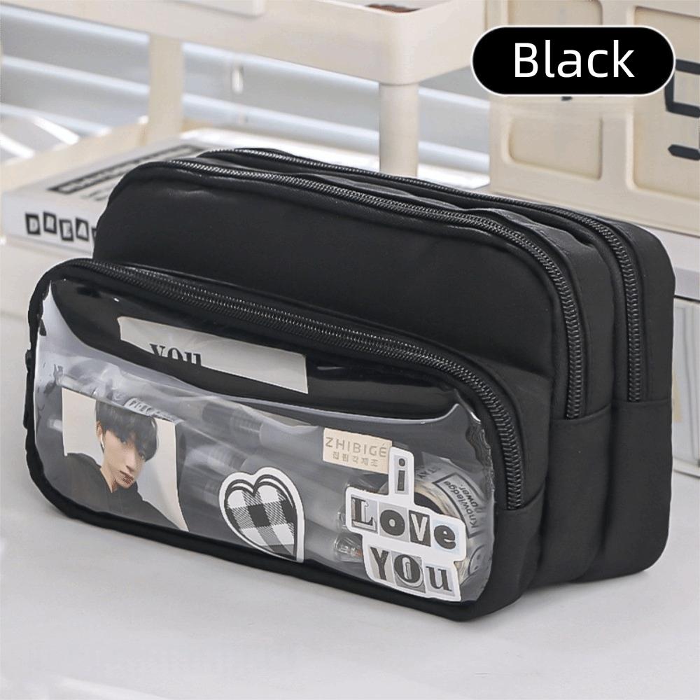 Color-Block Pen Bag Transparent Pocket Multi-layer Pen Pouch New Pencil Case  Girl