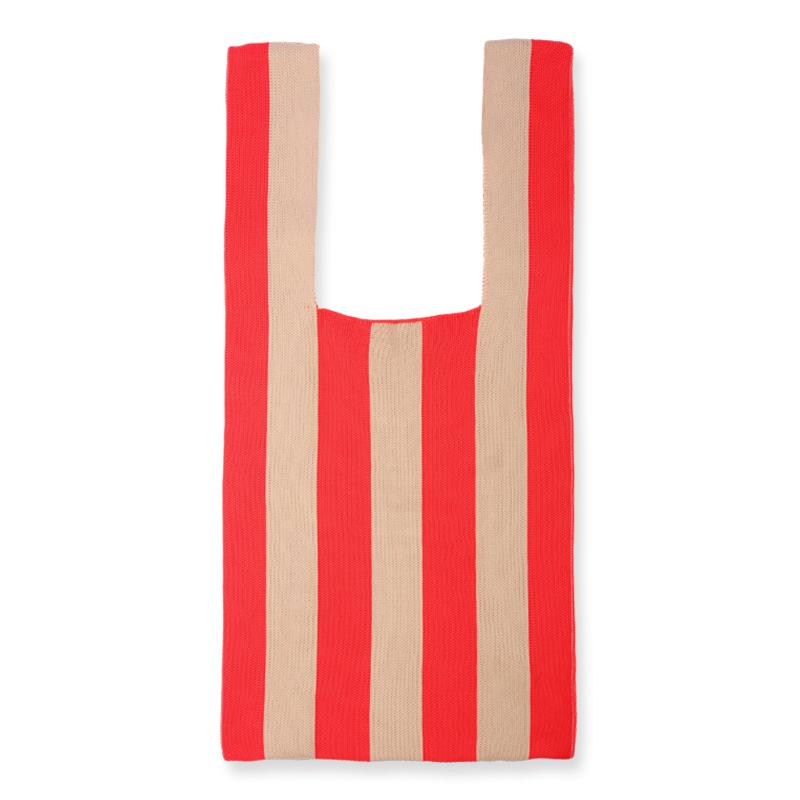 Knitted Fabric Women Handbag Stripes Design Eco Small Shopping Bag Decoration Purse Contrast Colors Woolen Cloth Tote For Ladies
