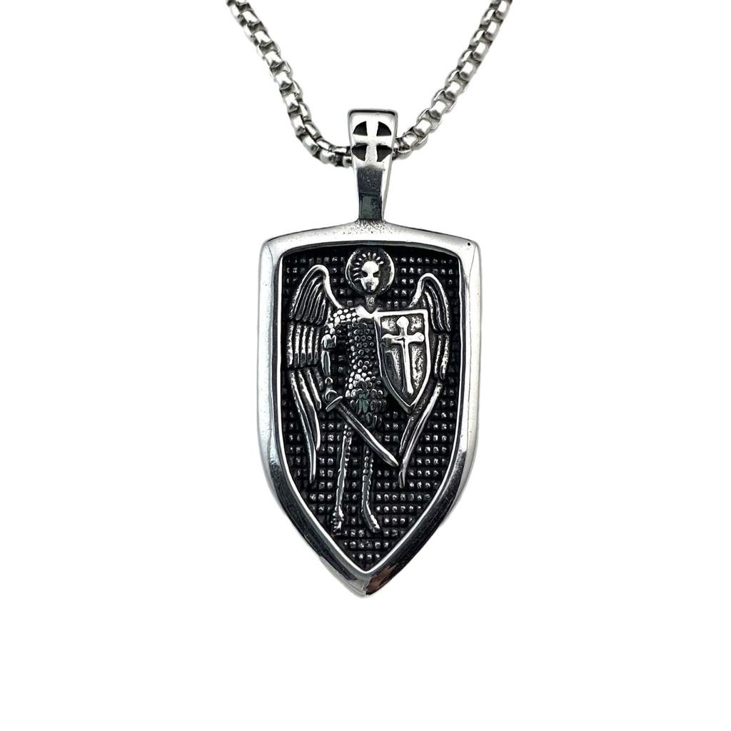 Necklace Fashion Retro Angel Cross Shield Double Sided Letter Tag Pendant
