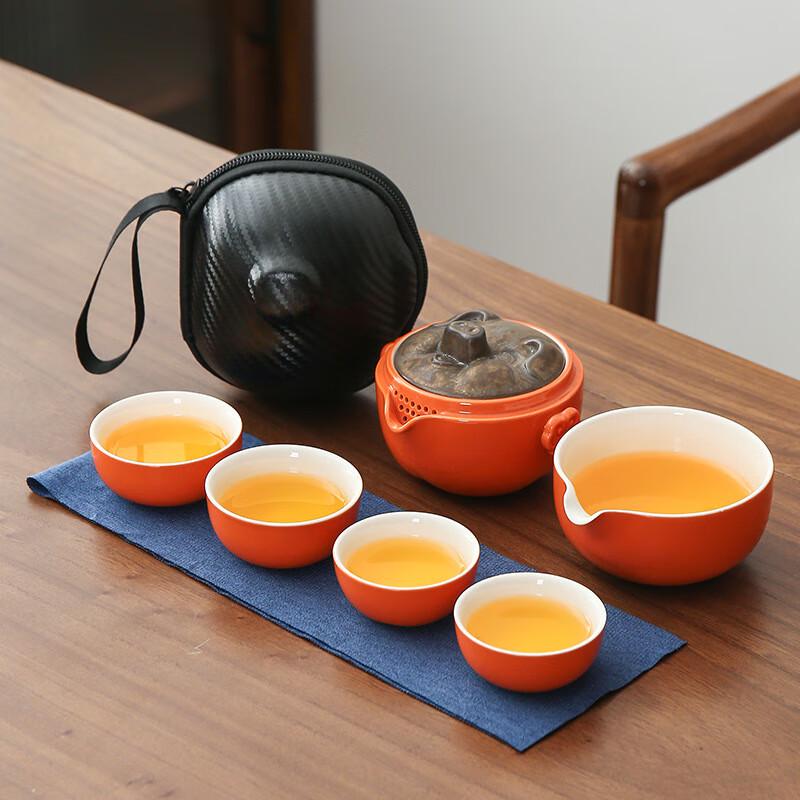 Auspicious Persimmon Portable Ceramic Tea Set