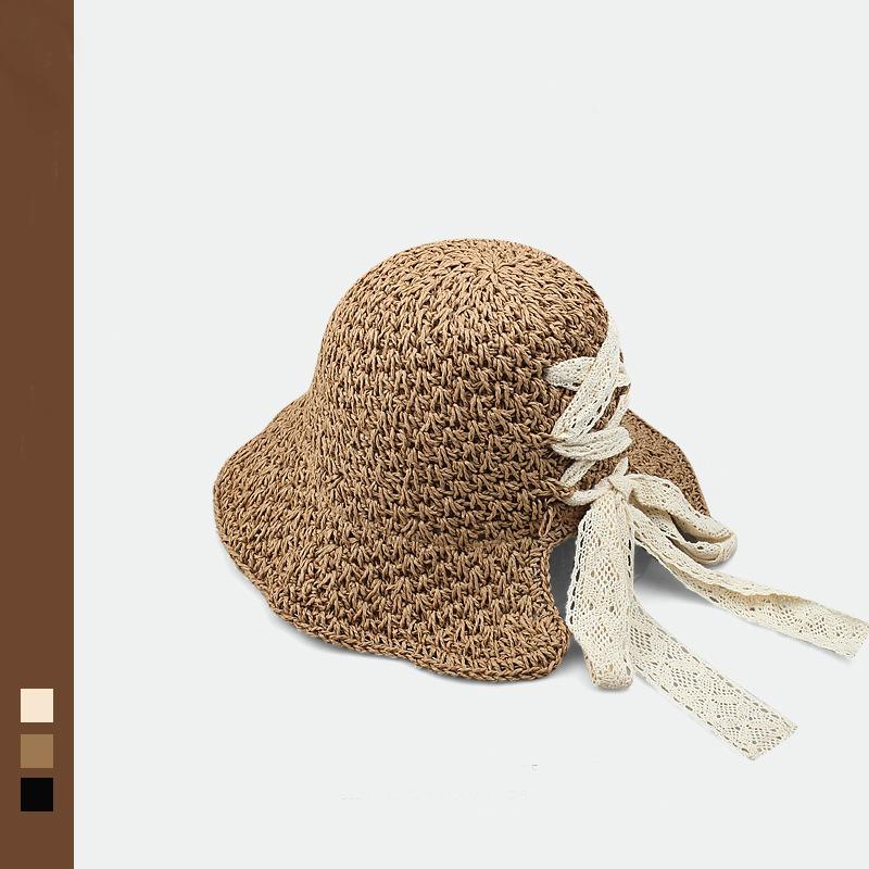 Lace Bow Straw Hat Women's Sun Hat Summer Foldable Big Brim Sun Hat Seaside Vacation Beach Sun Hat
