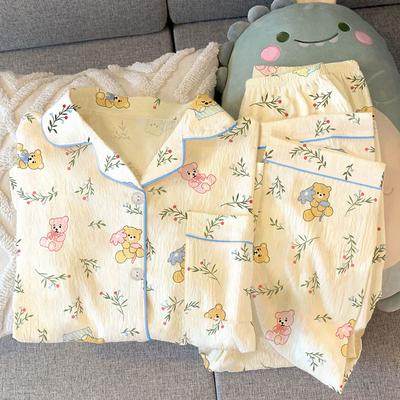 Idyllic Bear Pajamas Women'S Spring Long-Sleeved Trousers Cartoon Loose-Style Loungewear Set