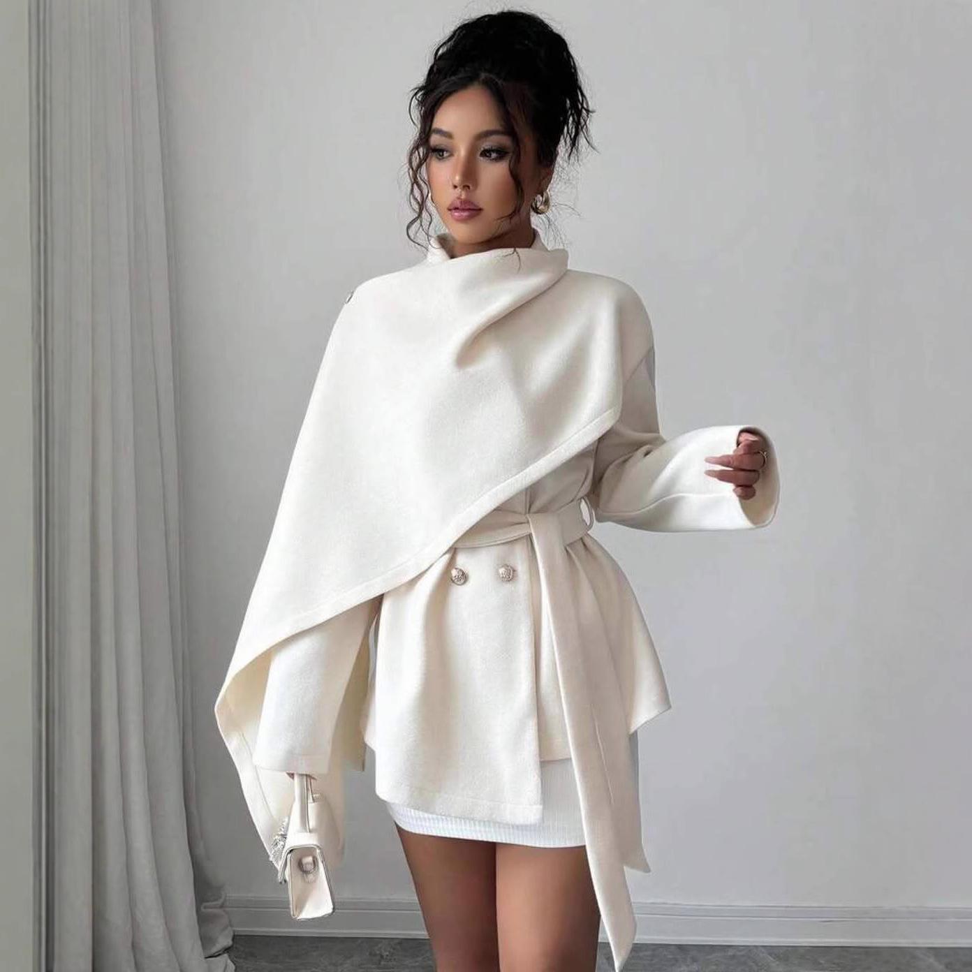 2025 cross-border European and American autumn new big shawl scarf cape double-sided woolen coat Korean thousand gold coat XS