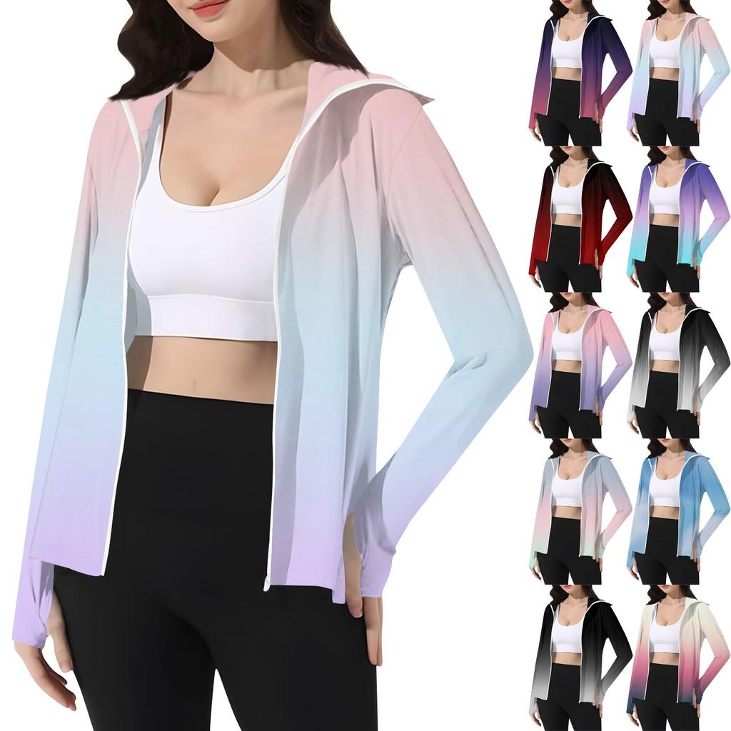 Women's Print Ice Silk Hooded Lightweight Long Sleeve Sun  Jacket Top