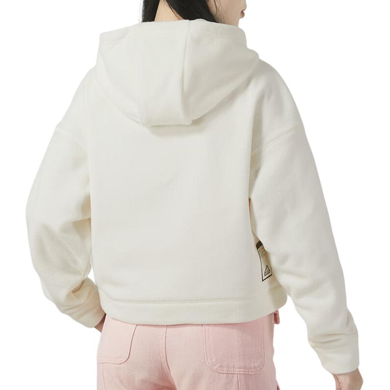 Adidas Solid Color Hooded Sports Fitness Casual Fleece Pullover Sweatshirt Women Tops White IP7043