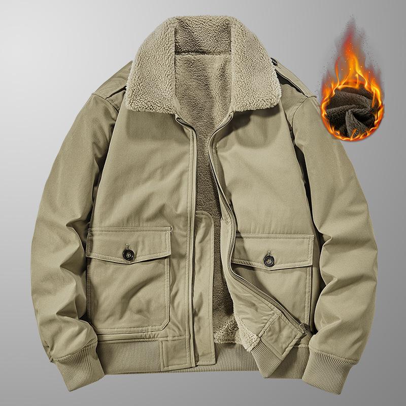 

Утепленная мужская флисовая утолщенная куртка для активного отдыха на хлопковой подкладке куртка повседневная свободная термокуртка с лацканами M хаки