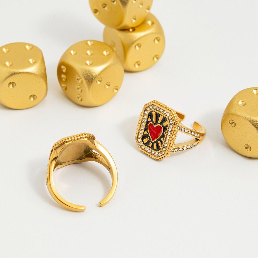 18K Gold Plated Heart Geometric Open Ring Moon Square Tower Ring Stainless Steel Ring  Friend