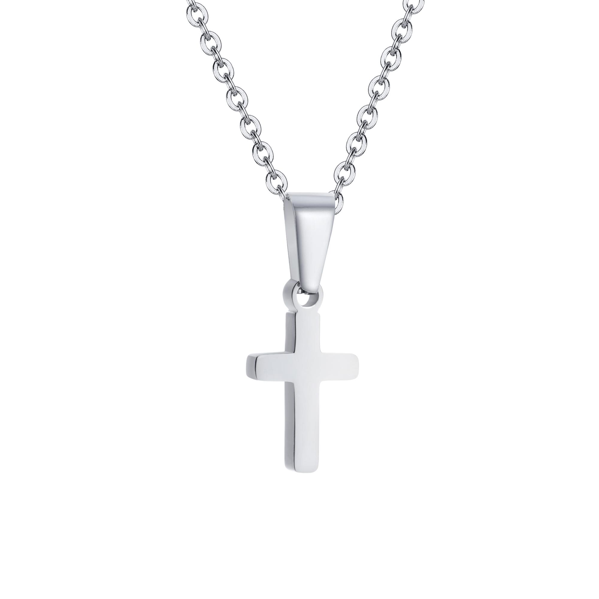 

Tiny Simple Cross Pendant Necklace for Kids Children Boys Girls, Stainless Steel Small Necklace 15.3 Chain Baptism Gift