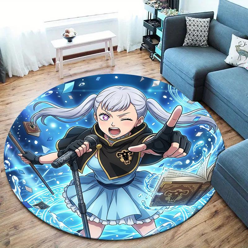 Black Clover Round Area Rug Carpet Rug For Living Room Bedroom Sofa Playroom Decor Nonslip Floor Mat