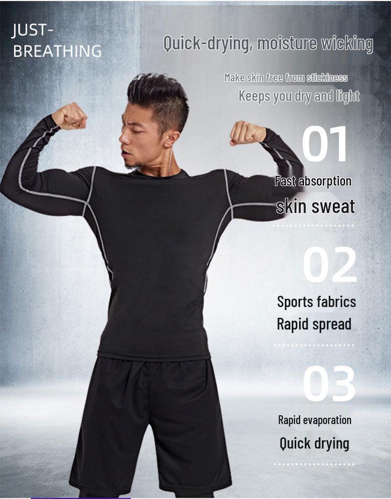 Men's Quick-Dry Autumn Training Tights with Sweat-Wicking Long Sleeves for Running, Basketball, and Fitness