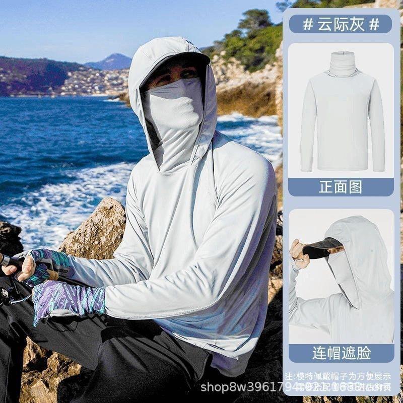 Mens UPF 50 Quick-Dry Fishing Sun Protection Hooded Rash Guard T-Shirt Beach Surfing Outdoor Activities