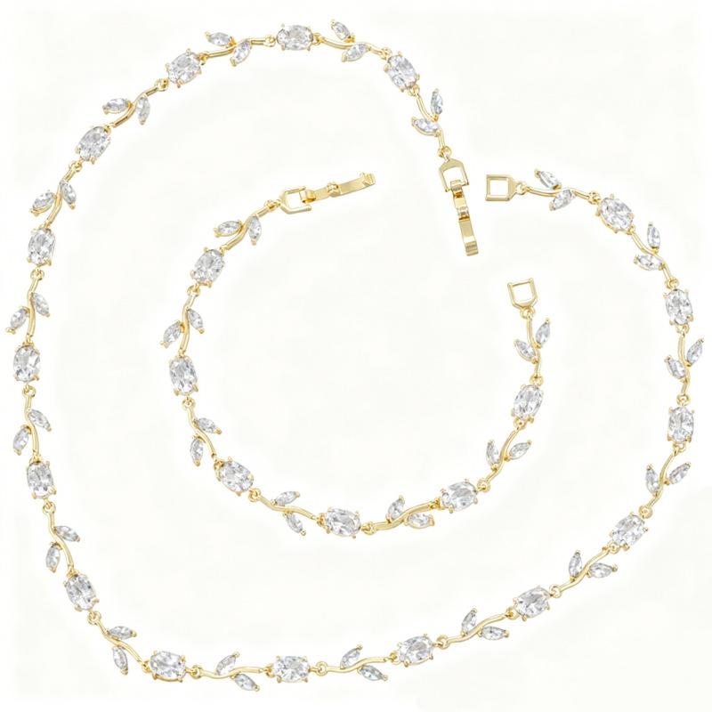 Light Luxury AAAAA Zircon Bracelet & Necklace Women's Exquisite Tulip Plant Design Jewelry Set
