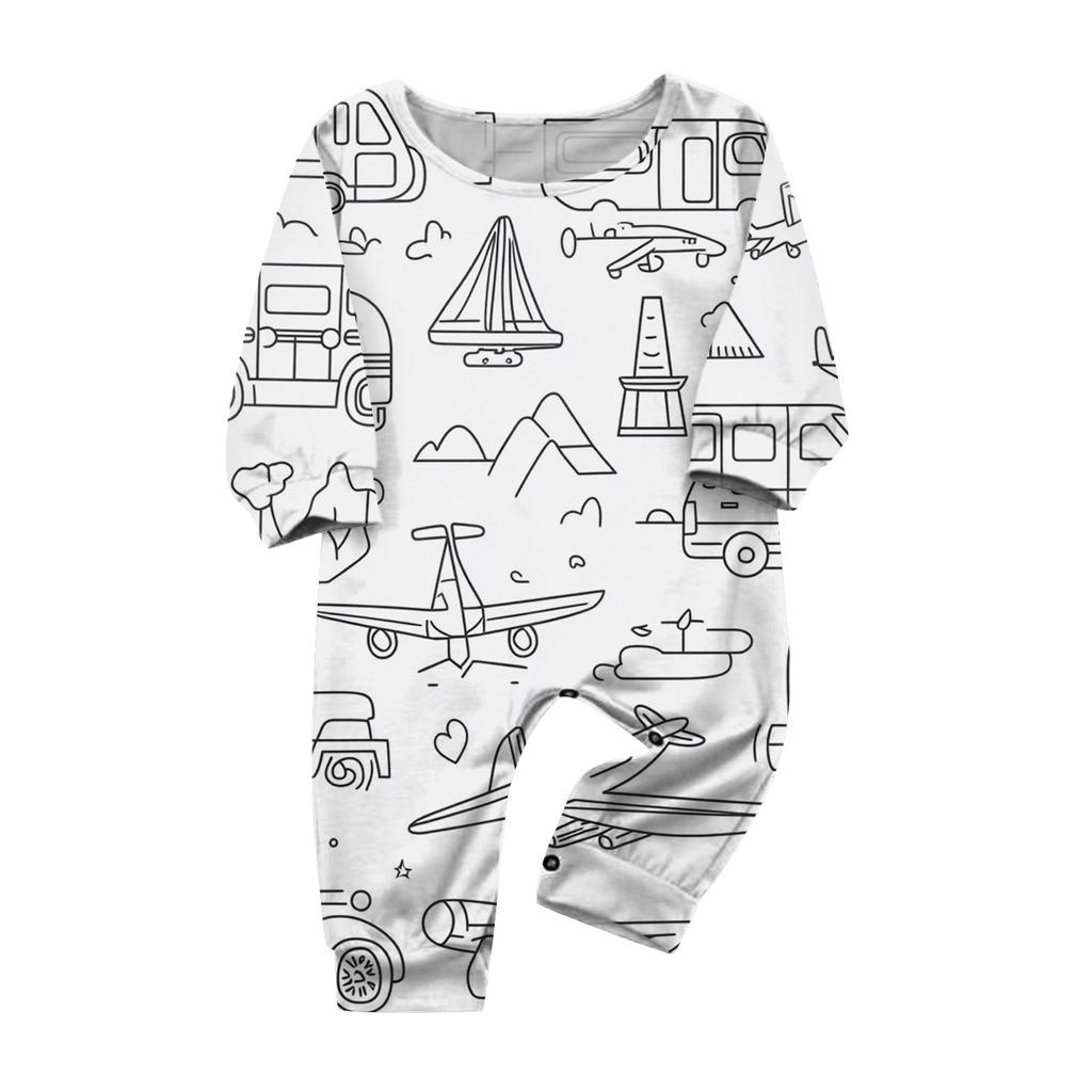 Hand-painted Parent-child Outfit- Print Round Neck Parent-child Long Sleeve Long Pants Home Clothes Suit