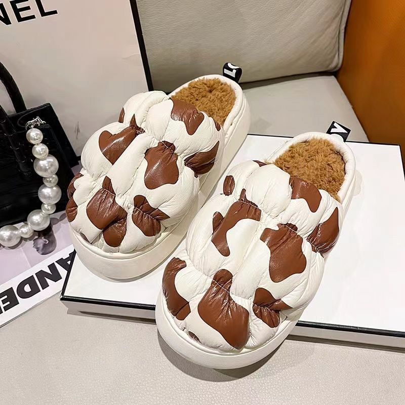 

Хлопковые тапочки на толстой подошве осень-зима 2025 новая домашняя комнатная бархатная теплая нескользящая шерстяная обувь 40-41