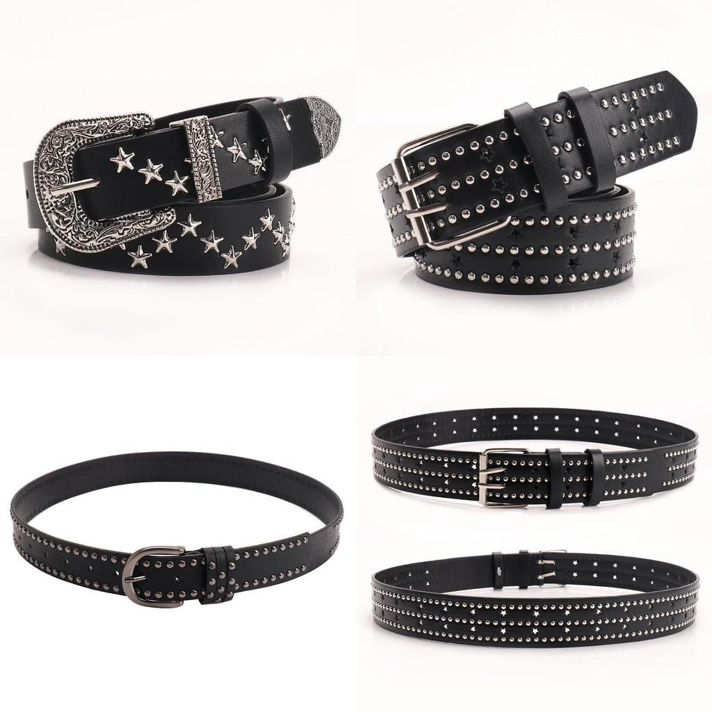 Punk Fashion Pu Leather Belt For Women With Studded Embellishments And Alloy Buckle For Streetwear