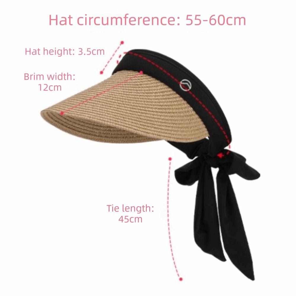 Ribbon Strap Straw Beach Hat Breathable Visor Hat Fashion Empty Top Hat  Summer