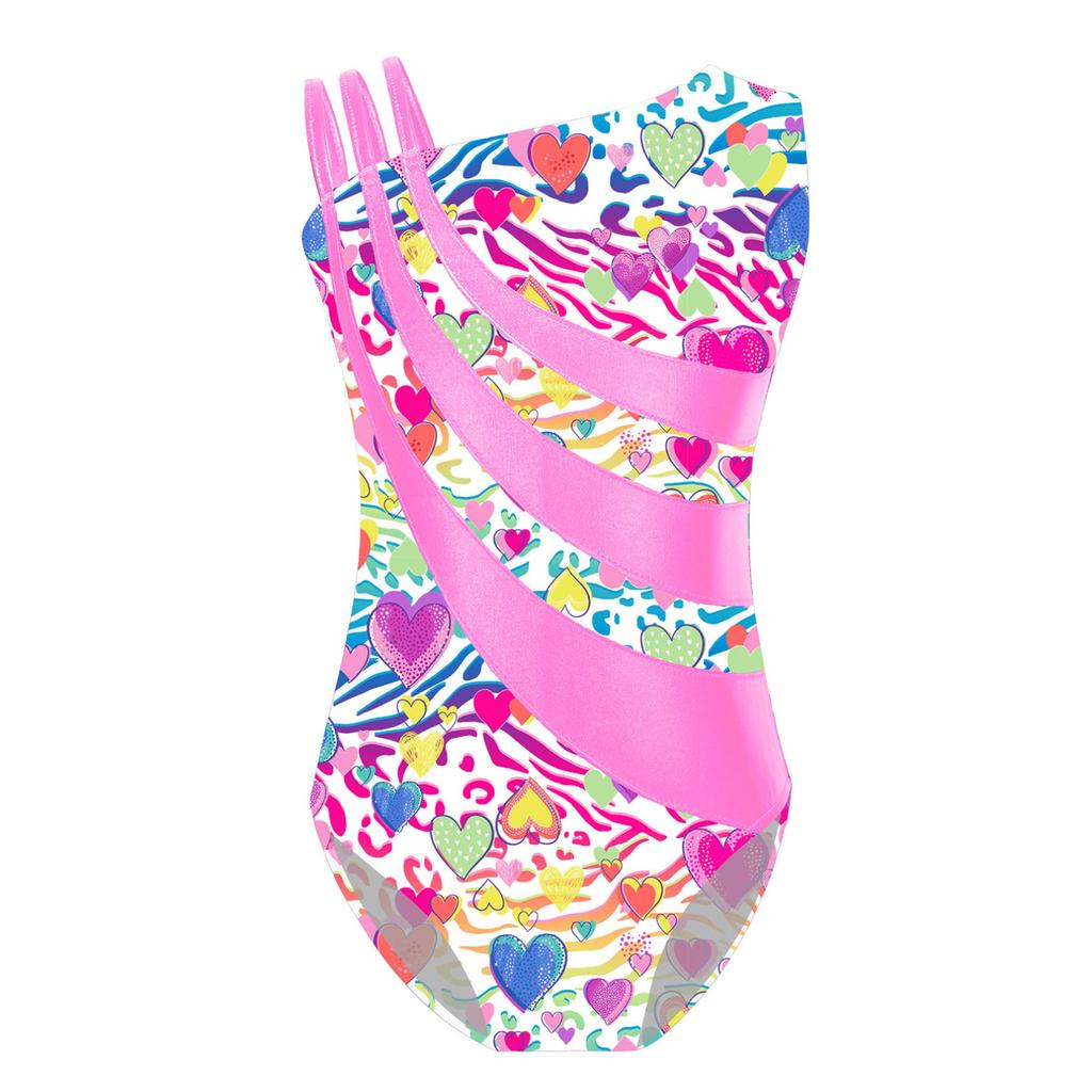 Tricou drăguț pentru gimnastică de dans într-o singură piesă pentru fetițe, salopetă metalizată lucioasă