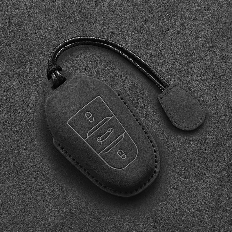 

Suede Leather Car Key Case For Peugeot 2008 3008 308 408 508 4008 5008 For Citroen C4 C6 C3-XR Key chain Accessories
