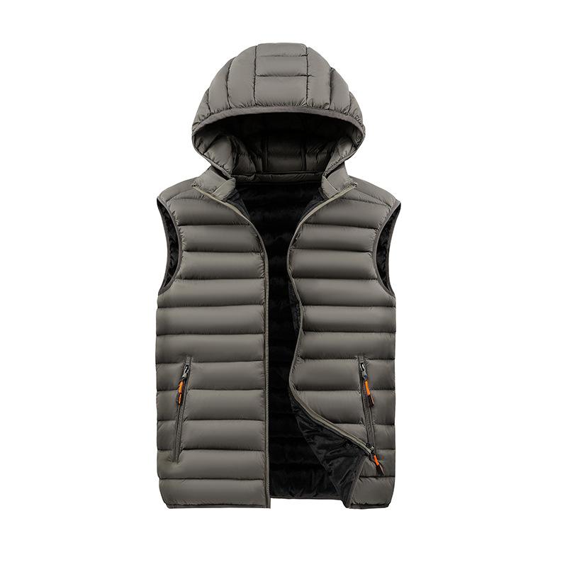Hooded Down Cotton Vest Men's Winter Solid Color Sleeveless Lightweight Warm Ribs Clothing Cotton Vest Thick Vest Jacket