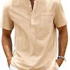 2024 Męska Koszula Plus Size w Jednolitym Kolorze z Krótkim Rękawem i Stójką - Casualowy Styl Europejski i Amerykański