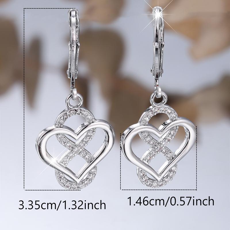 White Zircon Infinite Heart-shaped Drop Earrings for Women Silver Color Wedding Endless Eternal Jewelry Gift