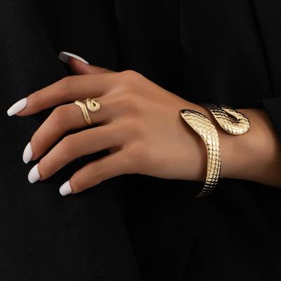 Trendiger Europäischer und Amerikanischer Schlangenform Offener Armreif Ring für Damen