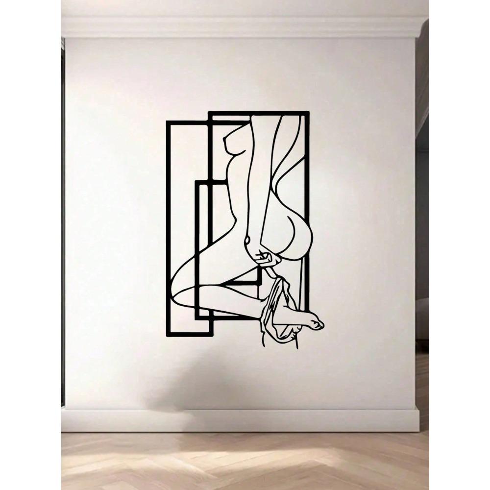 1 Piece Floating Female Line Metal Wall Art, Minimalist Gallery Sculpture for Bathroom Bedroom, Brushed Steel Material, Modern Home Decor