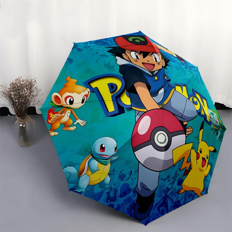 1pc Pokémon Pikachu & Friends Automatic Folding Umbrella - Portable 3-Fold Design with 8-Bone Iron Frame - Outdoor, for Fans, Travelers, Everyday