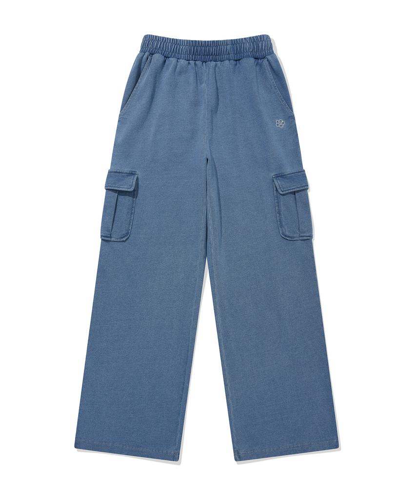 WACKY WILLY Women'S Semi-Wide Washed Cargo Pants Blue