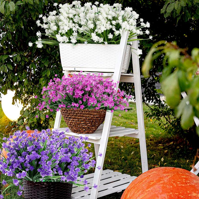 10 Bundles Artificial Flowers UV Resistant Faux Outdoor Plastic Greenery Shrubs Plants Home Garden Decor